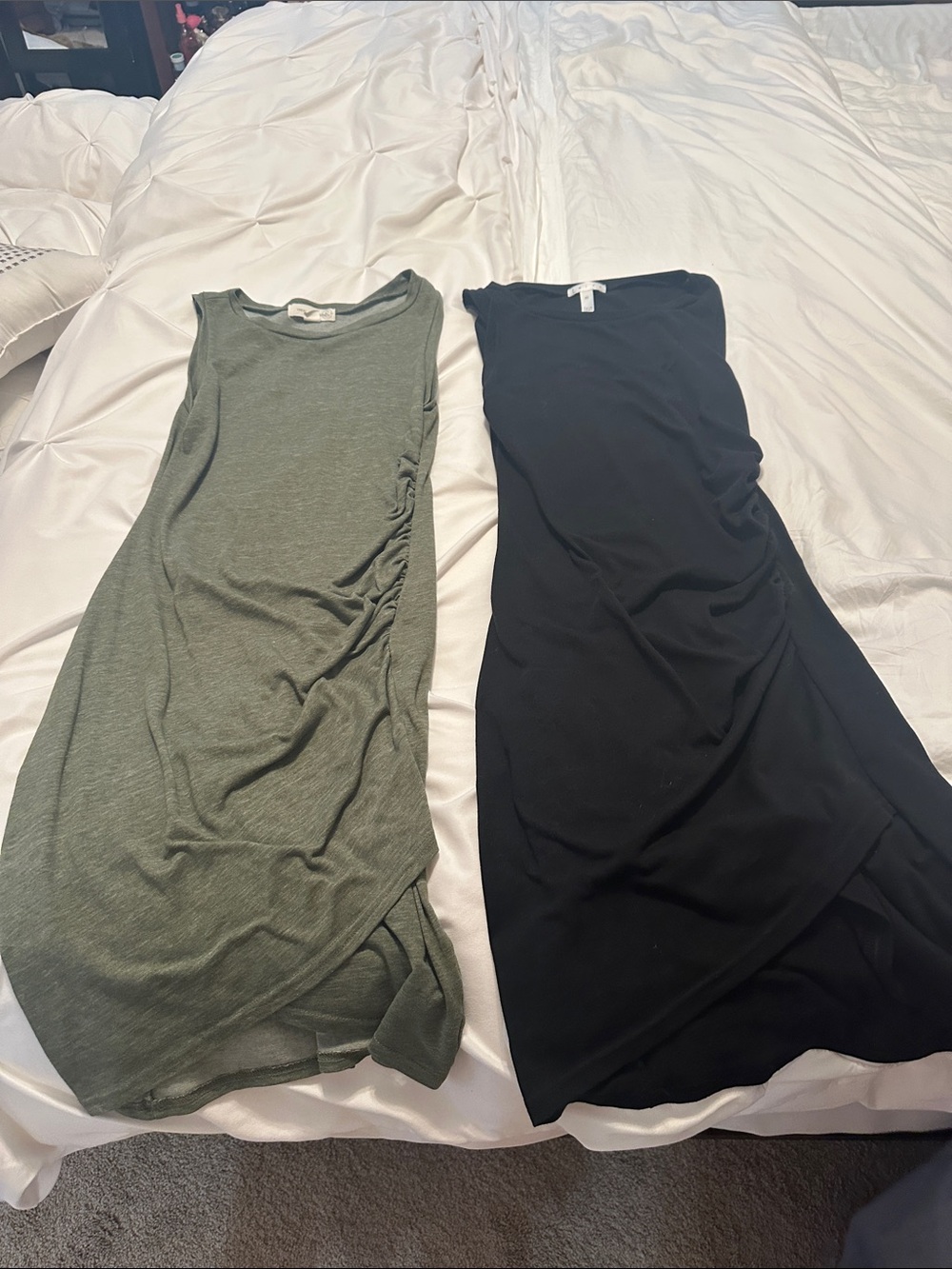 Sleeveless comfortable Ruched Side Dresses - Olive and Black. Awesome duo!